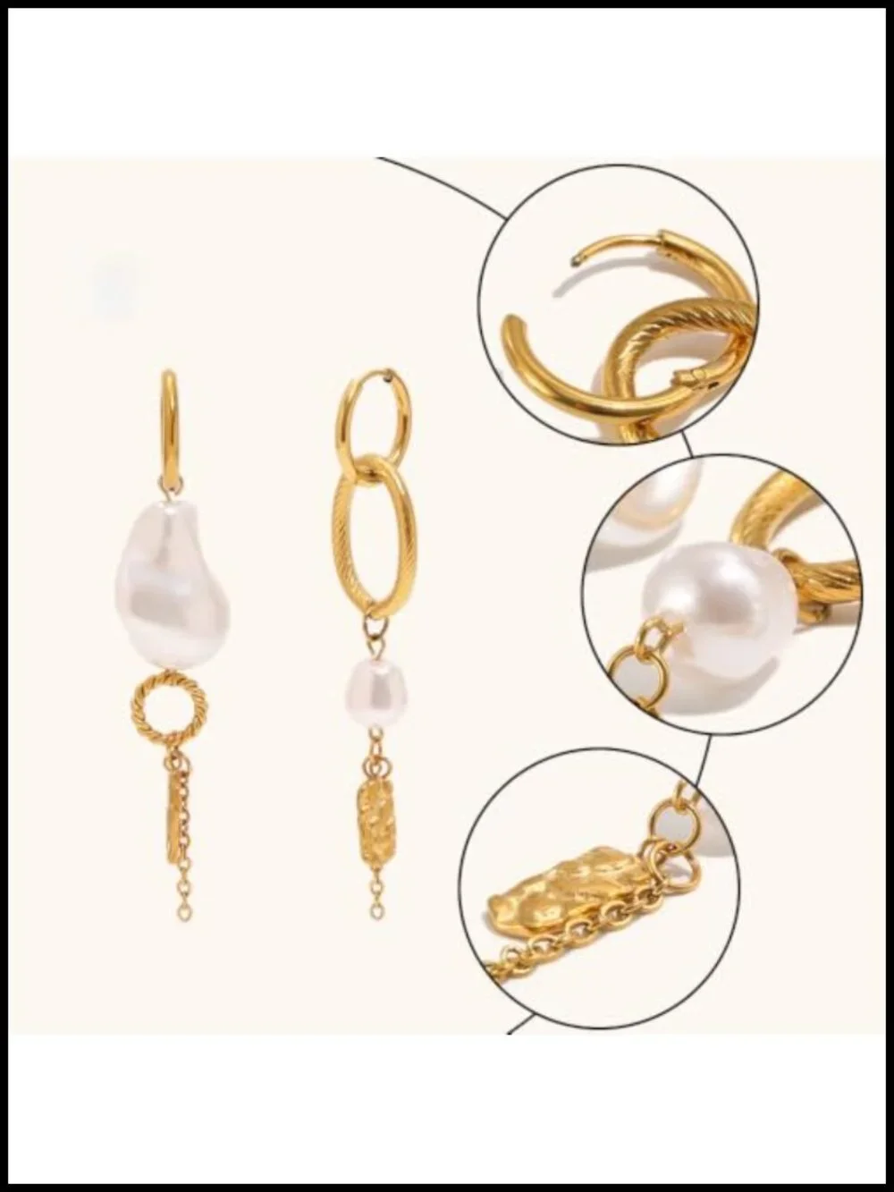 Baroque Pearl Dangle Huggie Hoop Earrings Stainless Steel Asymmetric Cartilage